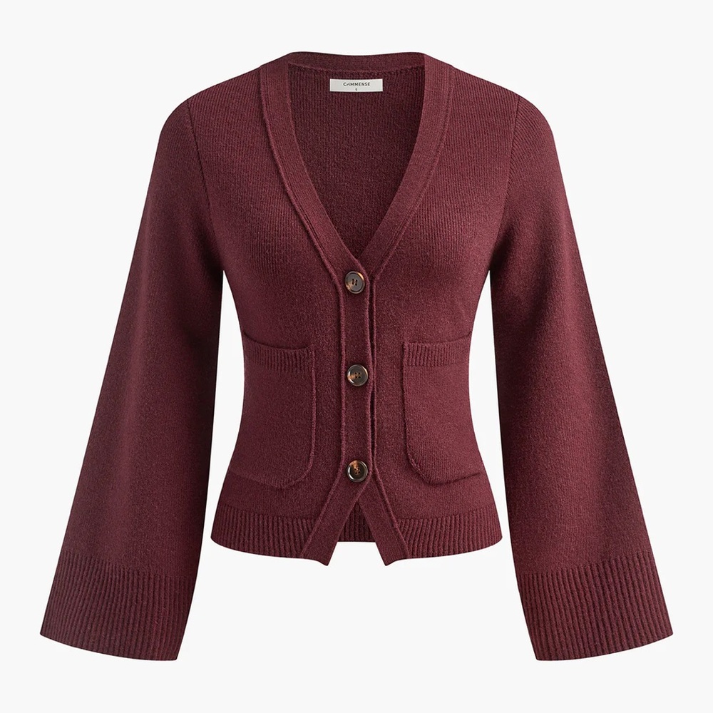 COMMENSE V-Neck Split Hem Button Cardigan - size … - image 1